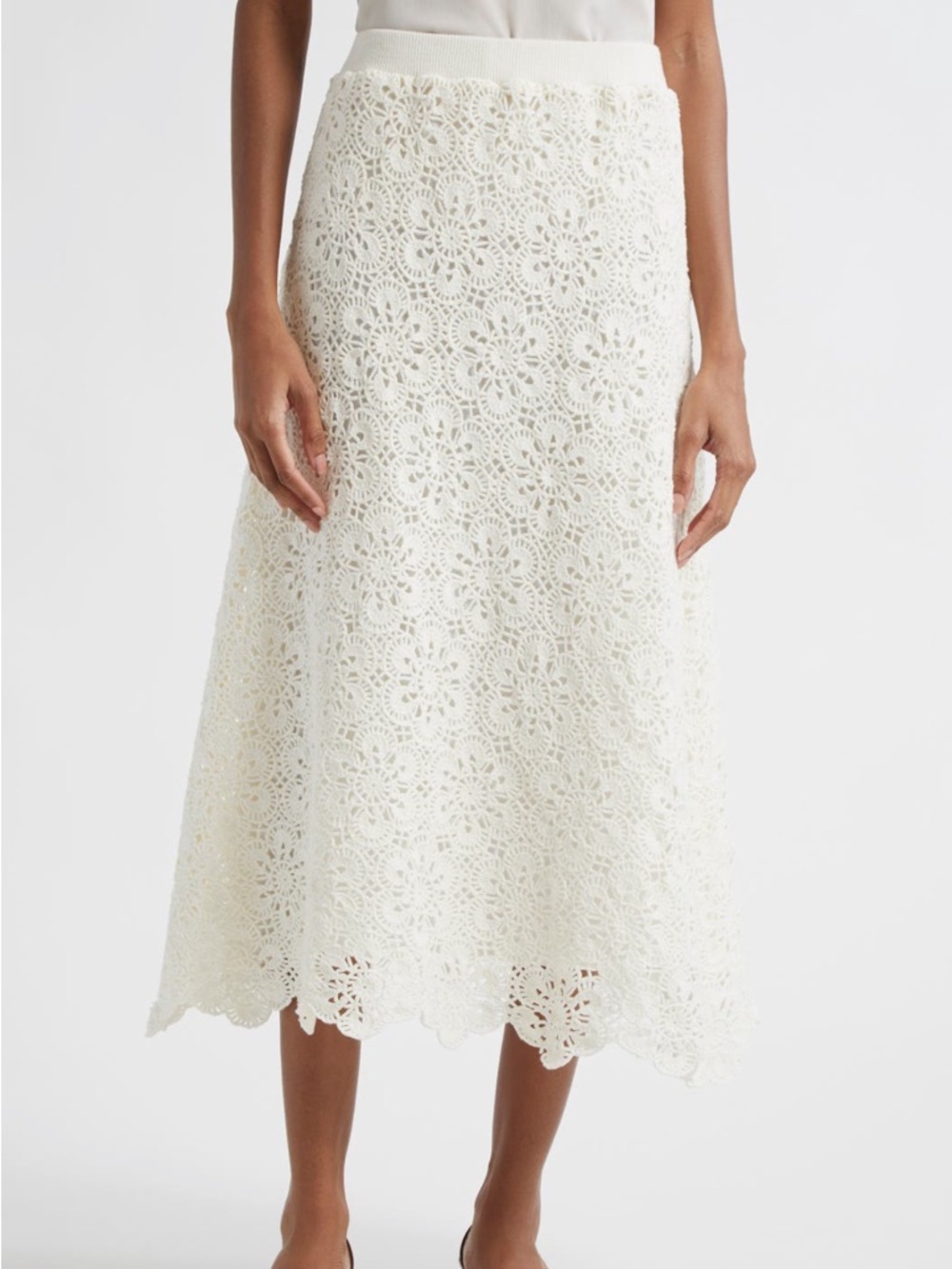 FARM Rio Flower Crochet Midi Skirt in Off-White Size Small NWT